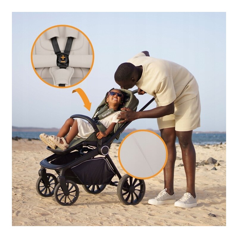 Carucior 2 in 1, Lionelo, Mika Plus, Cadru din aluminiu, Cu landou intarit si salteluta moale, Reversibil, Cu sistem de ventilatie 3D, Cu accesorii, Pana la 22 kg, Conform cu EN1888-1 EN1888-2, EN1466, Bej