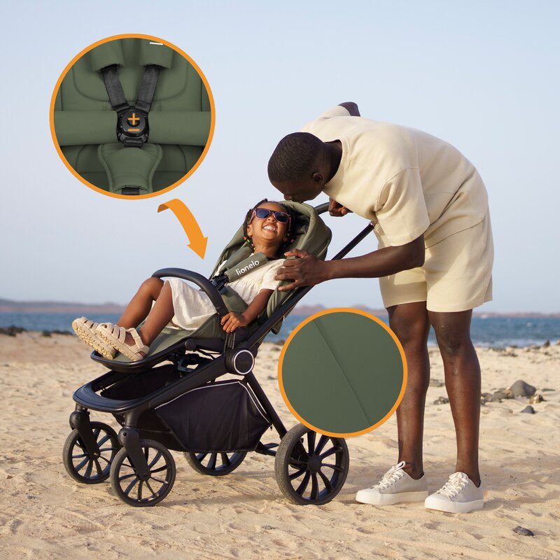 Carucior 2 in 1, Lionelo, Mika Plus, Cadru din aluminiu, Cu landou intarit si salteluta moale, Reversibil, Cu sistem de ventilatie 3D, Cu accesorii, Pana la 22 kg, Conform cu EN1888-1 EN1888-2, EN1466, Verde