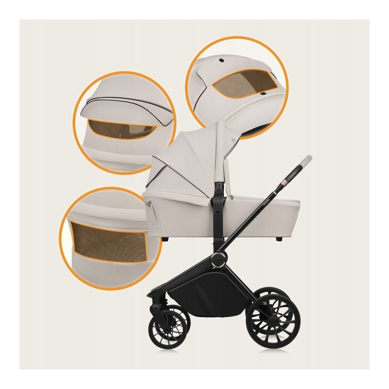 Carucior 2 in 1, Lionelo, Mika Plus, Cadru din aluminiu, Cu landou intarit si salteluta moale, Reversibil, Cu sistem de ventilatie 3D, Cu accesorii, Pana la 22 kg, Conform cu EN1888-1 EN1888-2, EN1466, Bej