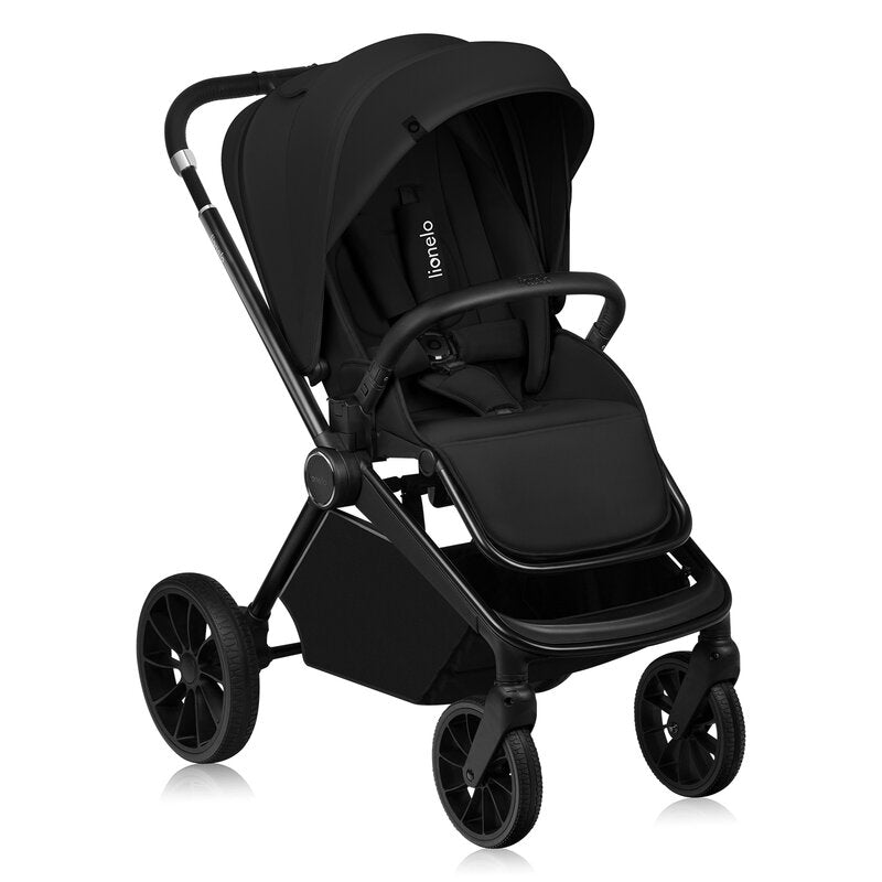 Carucior 2 in 1, Lionelo, Mika Plus, Cadru din aluminiu, Cu landou intarit si salteluta moale, Reversibil, Cu sistem de ventilatie 3D, Cu accesorii, Pana la 22 kg, Conform cu EN1888-1 EN1888-2, EN1466, Negru