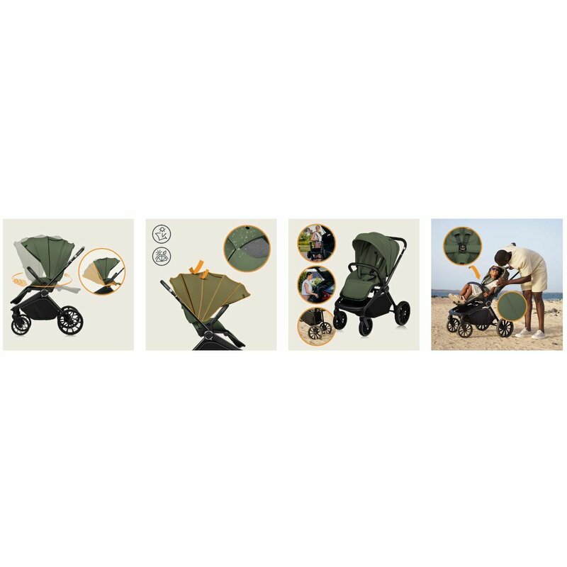 Carucior 2 in 1, Lionelo, Mika Plus, Cadru din aluminiu, Cu landou intarit si salteluta moale, Reversibil, Cu sistem de ventilatie 3D, Cu accesorii, Pana la 22 kg, Conform cu EN1888-1 EN1888-2, EN1466, Verde