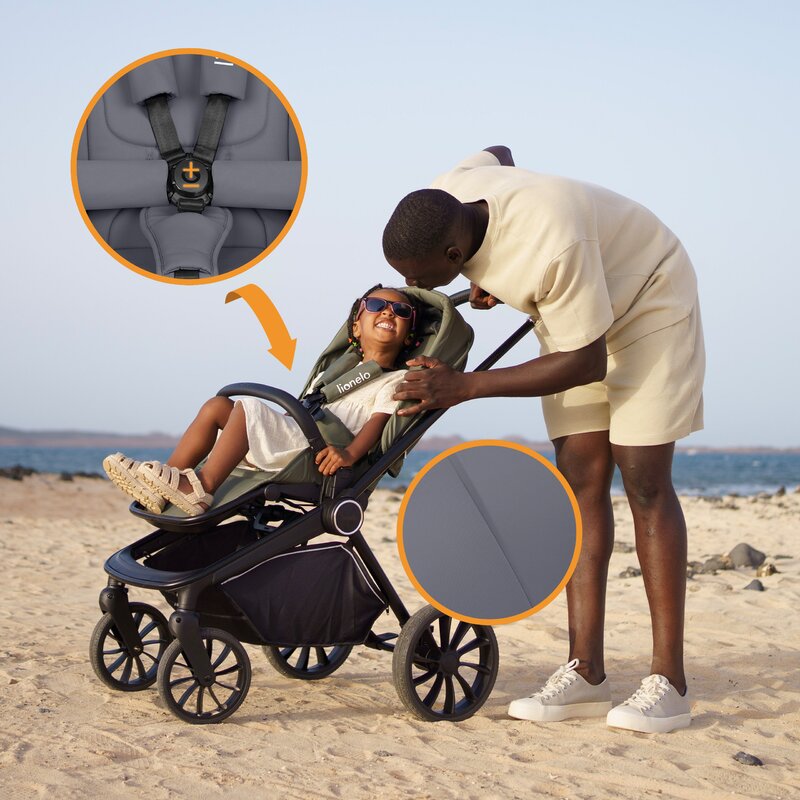 Carucior 2 in 1, Lionelo, Mika Plus, Cadru din aluminiu, Cu landou intarit si salteluta moale, Reversibil, Cu sistem de ventilatie 3D, Cu accesorii, Pana la 22 kg, Conform cu EN1888-1 EN1888-2, EN1466, Gri