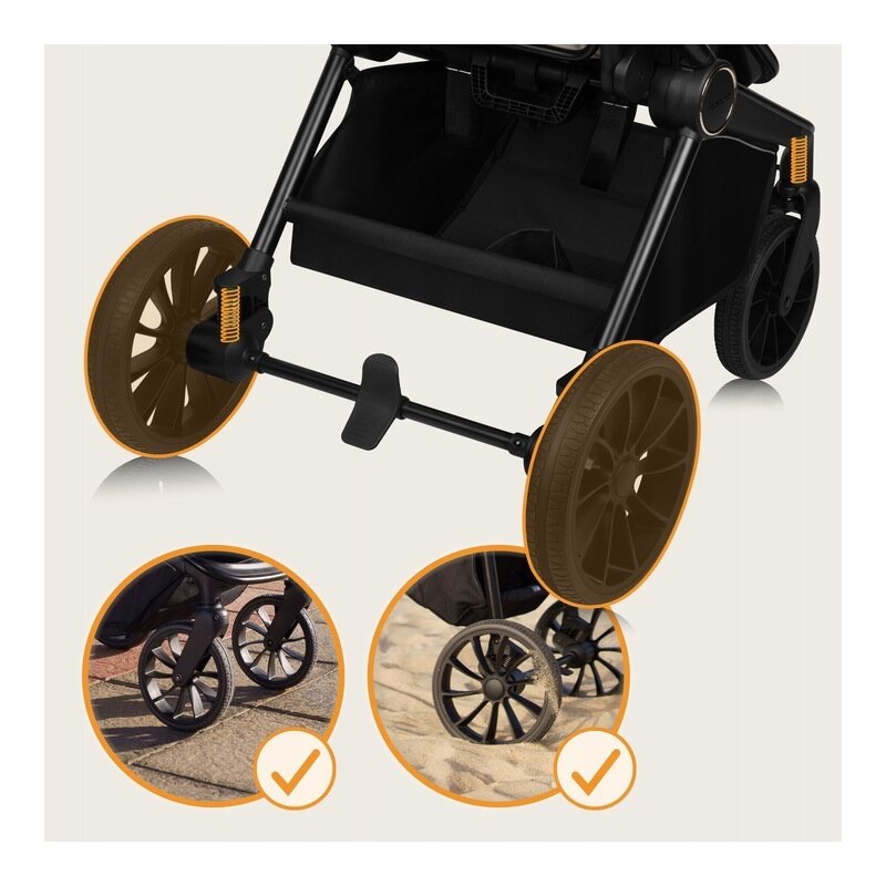 Carucior 2 in 1, Lionelo, Mika Plus, Cadru din aluminiu, Cu landou intarit si salteluta moale, Reversibil, Cu sistem de ventilatie 3D, Cu accesorii, Pana la 22 kg, Conform cu EN1888-1 EN1888-2, EN1466, Bej