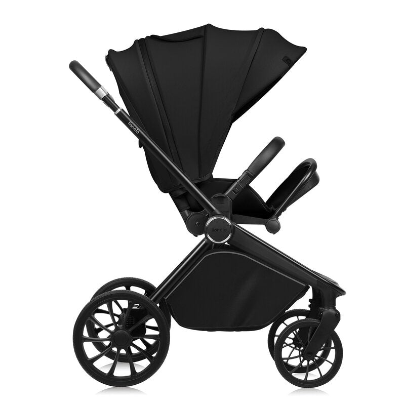 Carucior 2 in 1, Lionelo, Mika Plus, Cadru din aluminiu, Cu landou intarit si salteluta moale, Reversibil, Cu sistem de ventilatie 3D, Cu accesorii, Pana la 22 kg, Conform cu EN1888-1 EN1888-2, EN1466, Negru