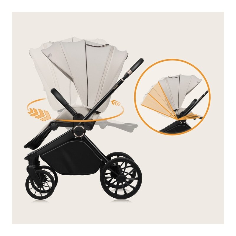 Carucior 2 in 1, Lionelo, Mika Plus, Cadru din aluminiu, Cu landou intarit si salteluta moale, Reversibil, Cu sistem de ventilatie 3D, Cu accesorii, Pana la 22 kg, Conform cu EN1888-1 EN1888-2, EN1466, Bej