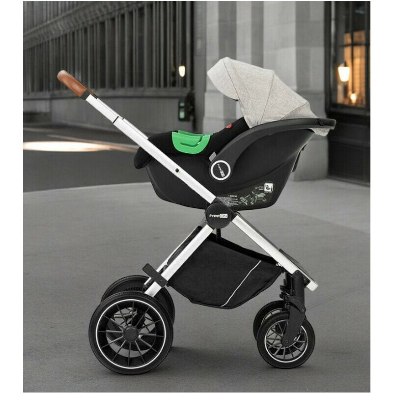 Carucior 3 in 1, FreeON, Joy, Reversibil, Cu cadru din aluminiu, Scoica auto, Husa picioare, Geanta mamici si accesorii, Conform cu standardele europene EN1888-1:2018+A1:2022, Gri