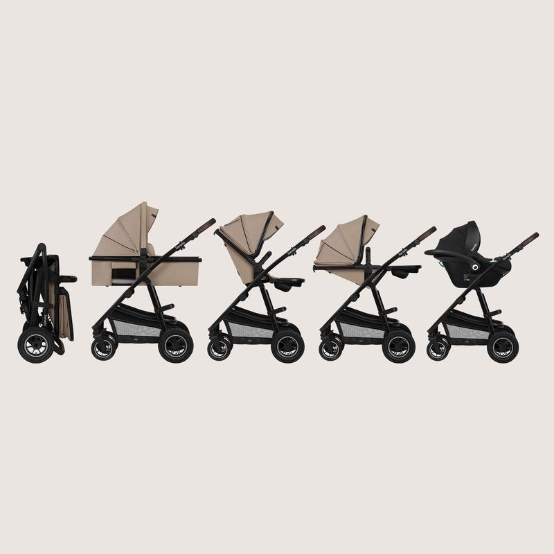 Carucior 3 in 1, Lionelo, Amber, Landou intarit, Scoica auto testata ADAC, Reversibil, Cu accesorii, Geanta parinti, Pana la 22 kg, Bej