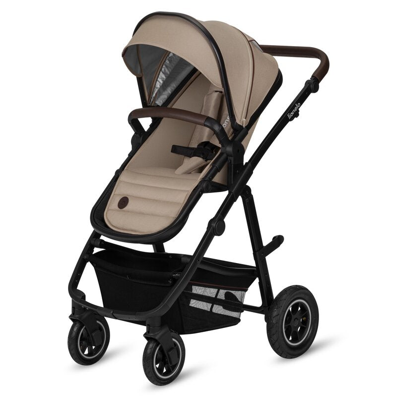 Carucior 3 in 1, Lionelo, Amber, Landou intarit, Scoica auto testata ADAC, Reversibil, Cu accesorii, Geanta parinti, Pana la 22 kg, Bej
