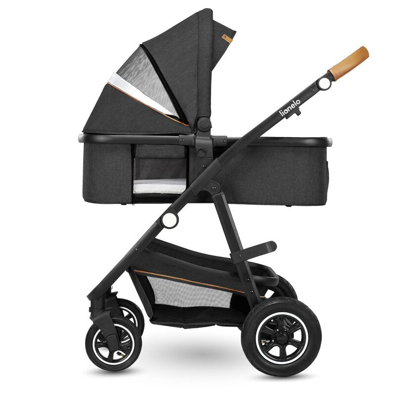 Carucior 3 in 1, Lionelo, Amber, Cadru aluminiu, Cu landou intarit si salteluta moale, Cu scoica auto testata ADAC, Reversibil, Cu accesorii, Geanta parinti, Pana la 22 kg, EN1888-1 EN1888-2 EN1466 EC