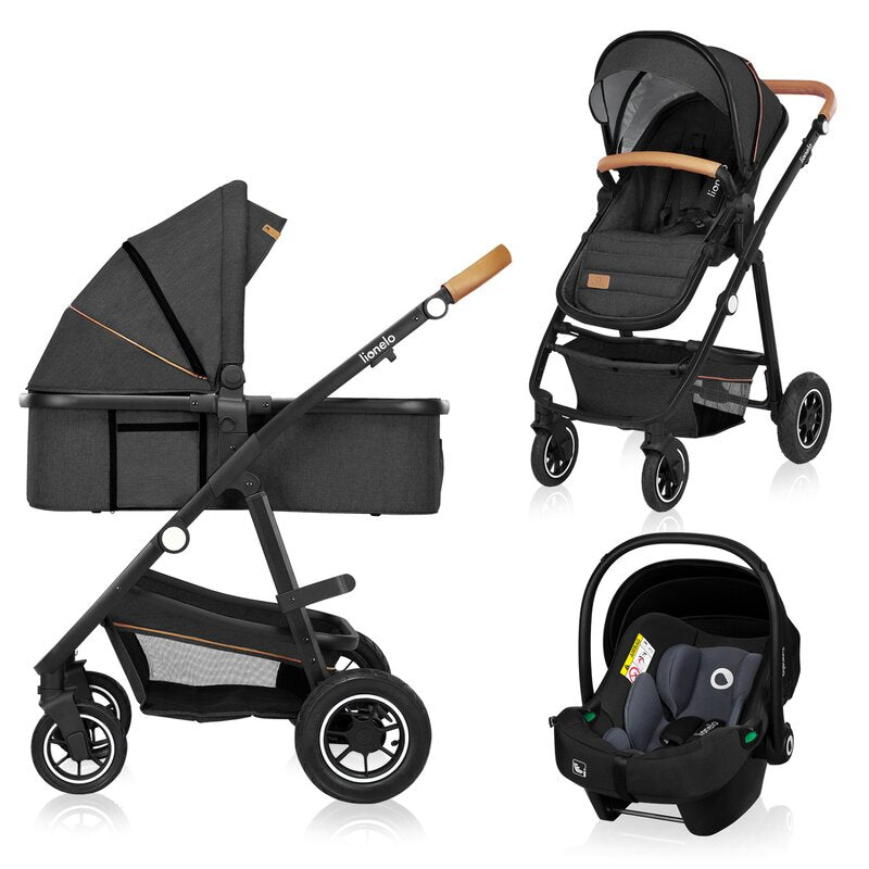 Cărucior 3 în 1 Lionelo Amber Cadru Aluminiu Landou Scoică Auto ADAC Reversibil Până 22kg