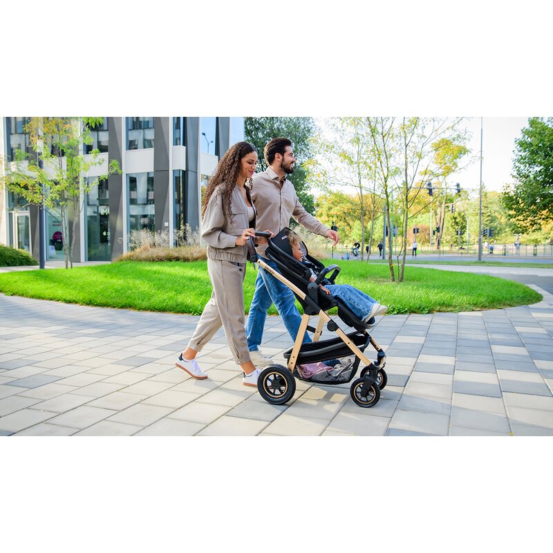 Carucior 3 in 1, Lionelo, Amber, Cadru aluminiu, Cu landou intarit si salteluta moale, Cu scoica auto testata ADAC, Reversibil, Cu accesorii, Geanta parinti, Pana la 22 kg, Negru silver