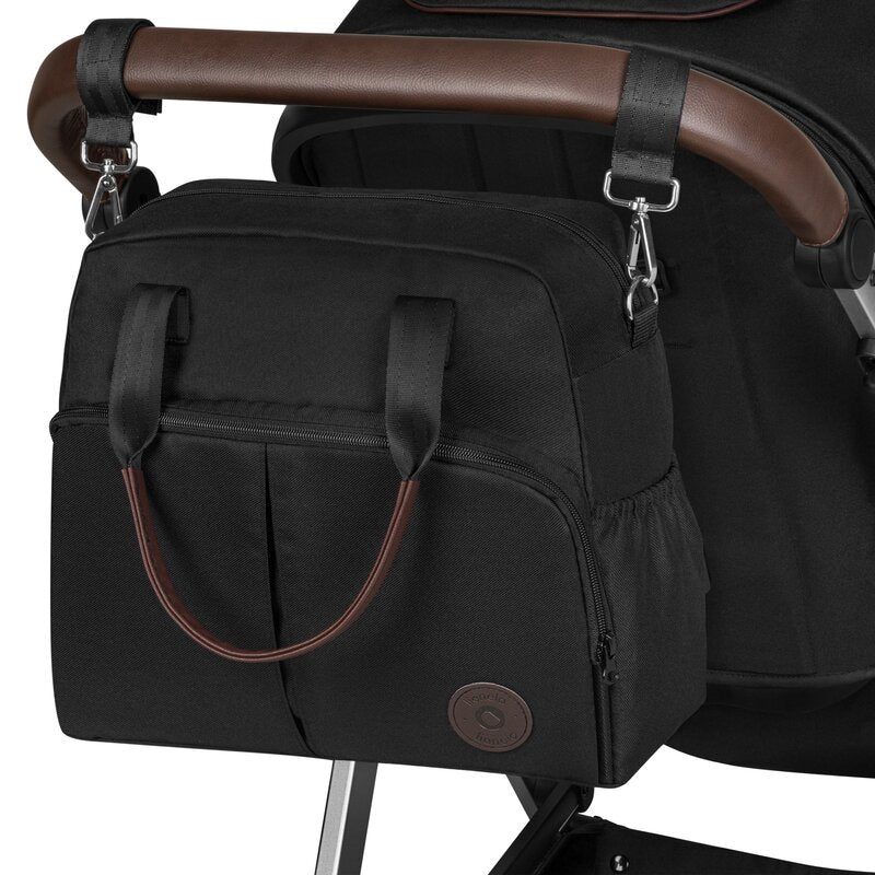 Carucior 3 in 1, Lionelo, Amber, Cadru aluminiu, Cu landou intarit si salteluta moale, Cu scoica auto testata ADAC, Reversibil, Cu accesorii, Geanta parinti, Pana la 22 kg, Negru silver