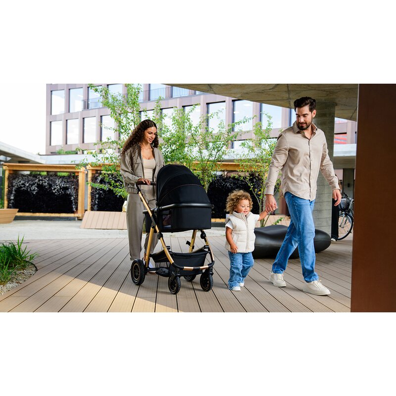 Carucior 3 in 1, Lionelo, Amber, Cadru aluminiu, Cu landou intarit si salteluta moale, Cu scoica auto testata ADAC, Reversibil, Cu accesorii, Geanta parinti, Pana la 22 kg, Negru silver