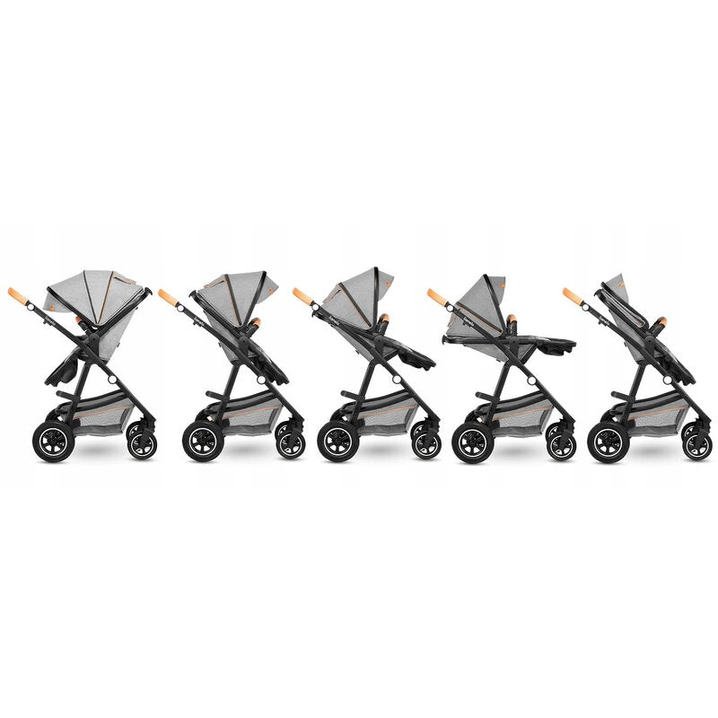 Carucior 3 in 1 Lionelo Amber, Cadru din aluminiu, Landou confortabil, Scaun auto testat ADAC, Accesorii incluse, Geanta parinti, pana la 22 kg, Certificat EN1888, Gri Deschis