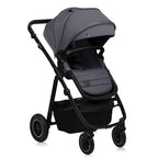 Carucior 3 in 1, Lionelo, Amber Plus, Cadru aluminiu, Cu landou intarit si salteluta moale, Cu scoica auto testata ADAC, Reversibil, Maner ajustabil, Cu accesorii, Cu ventilatie panoramica 3D, Pana la 22 kg, EN1888-1, EN1888-2, EN1466, ECE R129, Gri