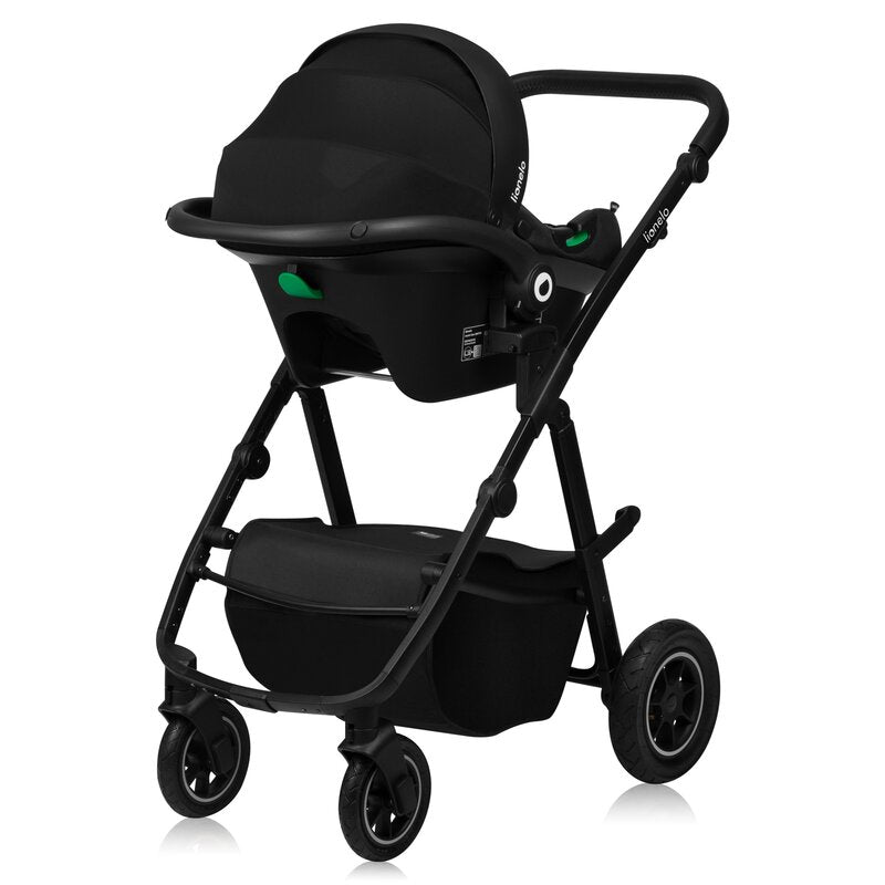 Carucior 3 in 1, Lionelo, Amber Plus, Cadru aluminiu, Cu landou intarit si salteluta moale, Cu scoica auto testata ADAC, Reversibil, Maner ajustabil, Cu accesorii, Cu ventilatie panoramica 3D, Pana la 22 kg, EN1888-1, EN1888-2, EN1466, ECE R129, Gri
