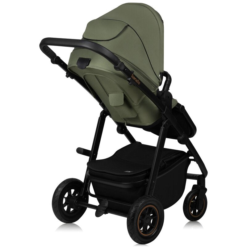 Carucior 3 in 1, Lionelo, Amber Plus, Cadru aluminiu, Cu landou intarit si salteluta moale, Cu scoica auto testata ADAC, Reversibil, Maner ajustabil, Cu accesorii, Cu ventilatie panoramica 3D, Pana la 22 kg, EN1888-1, EN1888-2, EN1466, ECE R129, Verde