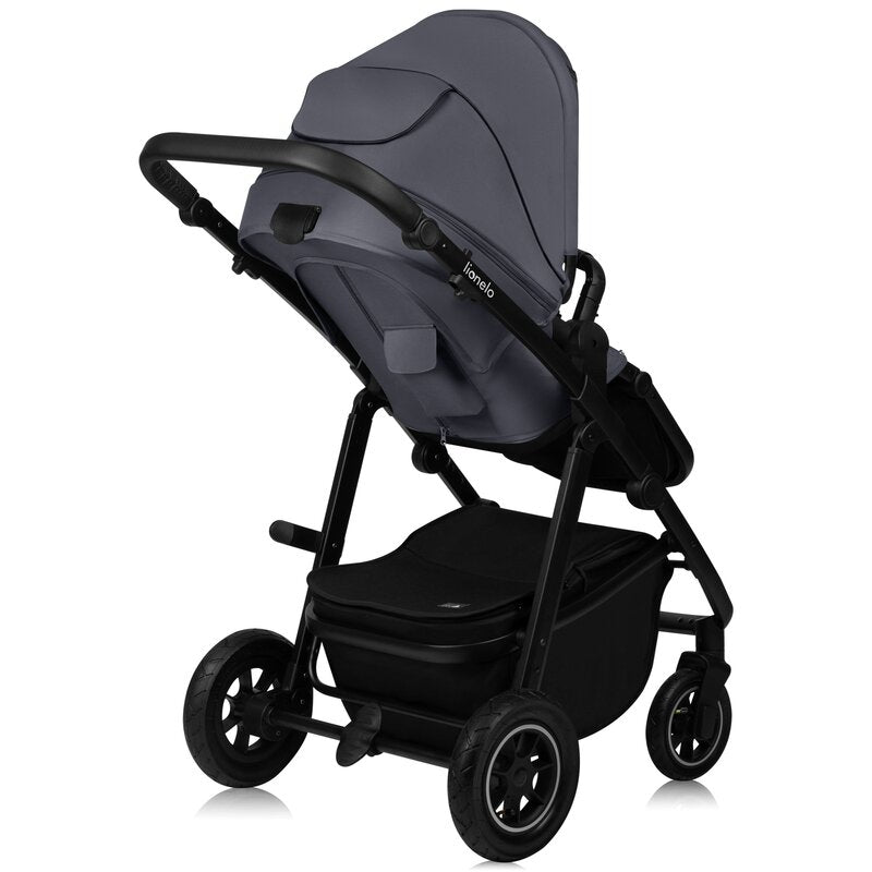 Carucior 3 in 1, Lionelo, Amber Plus, Cadru aluminiu, Cu landou intarit si salteluta moale, Cu scoica auto testata ADAC, Reversibil, Maner ajustabil, Cu accesorii, Cu ventilatie panoramica 3D, Pana la 22 kg, EN1888-1, EN1888-2, EN1466, ECE R129, Gri