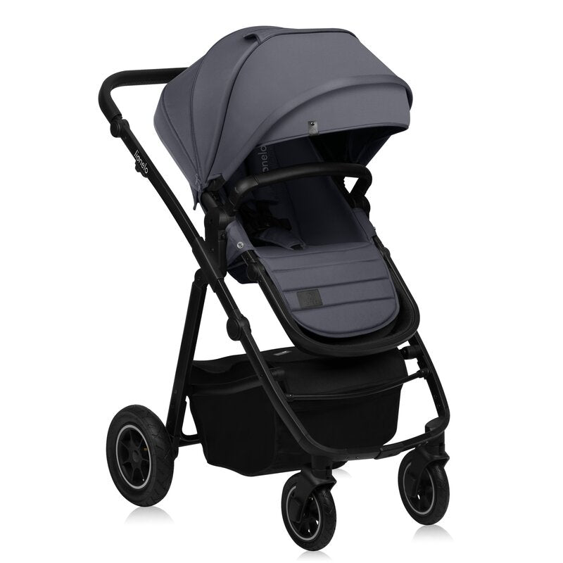 Carucior 3 in 1, Lionelo, Amber Plus, Cadru aluminiu, Cu landou intarit si salteluta moale, Cu scoica auto testata ADAC, Reversibil, Maner ajustabil, Cu accesorii, Cu ventilatie panoramica 3D, Pana la 22 kg, EN1888-1, EN1888-2, EN1466, ECE R129, Gri