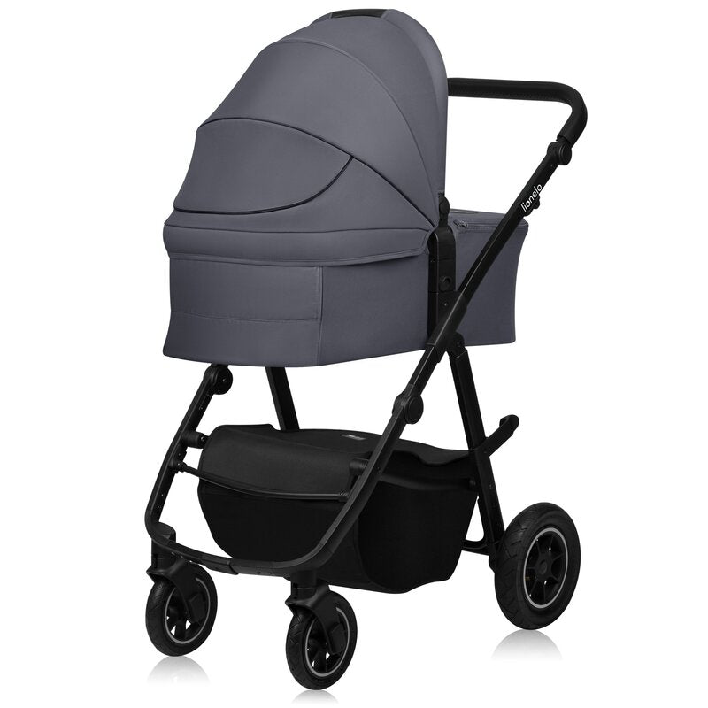 Carucior 3 in 1, Lionelo, Amber Plus, Cadru aluminiu, Cu landou intarit si salteluta moale, Cu scoica auto testata ADAC, Reversibil, Maner ajustabil, Cu accesorii, Cu ventilatie panoramica 3D, Pana la 22 kg, EN1888-1, EN1888-2, EN1466, ECE R129, Gri