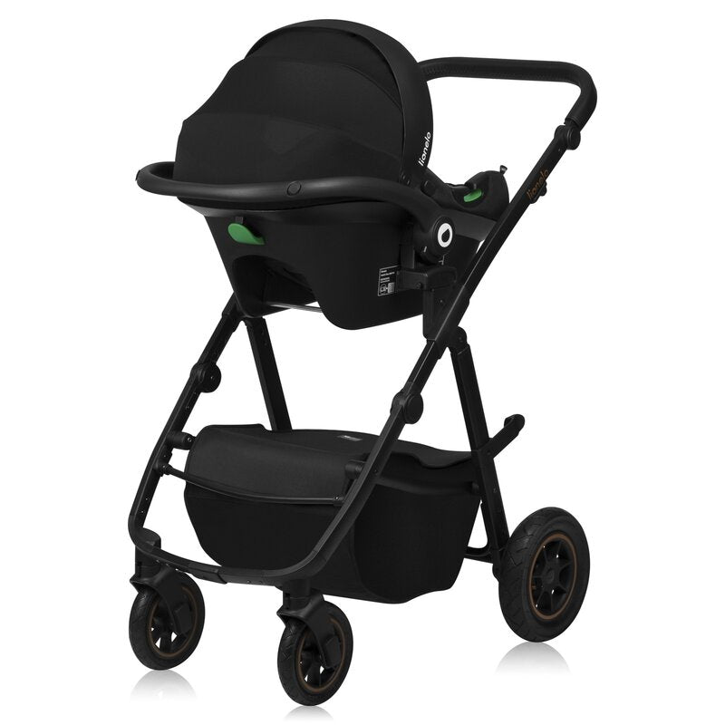 Carucior 3 in 1, Lionelo, Amber Plus, Cadru aluminiu, Cu landou intarit si salteluta moale, Cu scoica auto testata ADAC, Reversibil, Maner ajustabil, Cu accesorii, Cu ventilatie panoramica 3D, Pana la 22 kg, EN1888-1, EN1888-2, EN1466, ECE R129, Bej