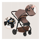 Carucior 3 in 1, Lionelo, Bianka, Transformabil, Cadru aluminiu, Cu landou si salteluta moale, Cu scoica auto, Cu multiple accesorii, Sustine 22 kg, 0 luni+, EN1466:2014+AC:2015, EN1888, Bej Taupe