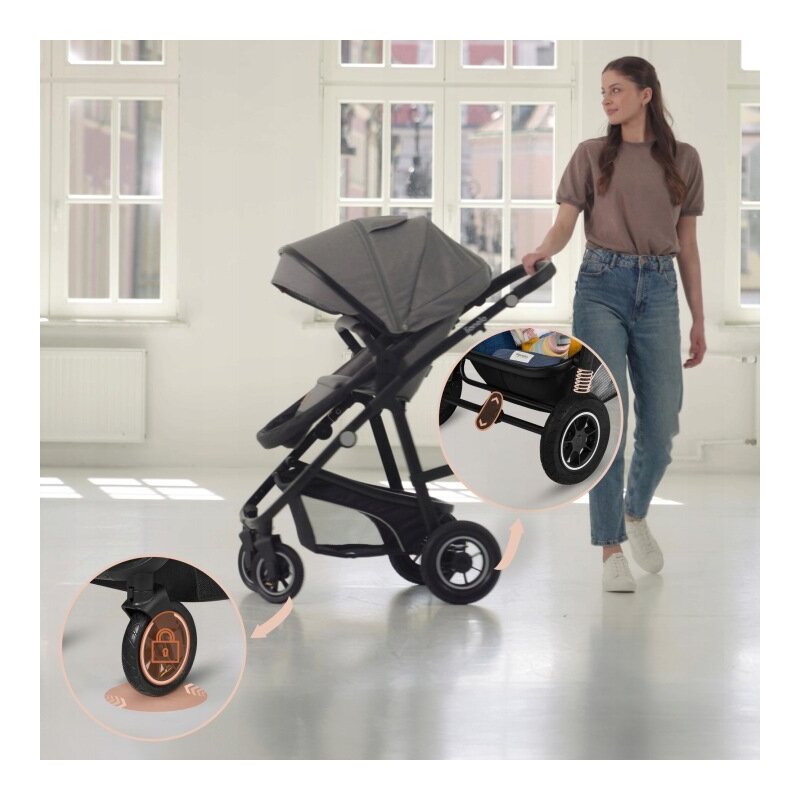 Carucior 3 in 1, Lionelo, Bianka, Transformabil, Cadru aluminiu, Cu landou si salteluta moale, Cu scoica auto, Cu multiple accesorii, Sustine 22 kg, 0 luni+, EN1466:2014+AC:2015, EN1888, Bej Taupe