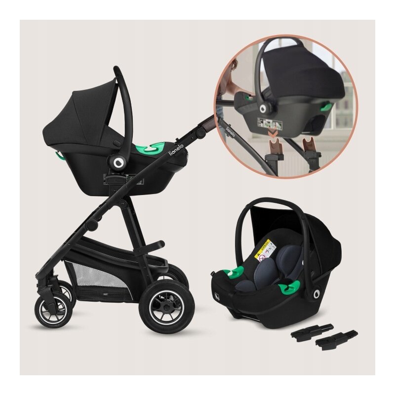 Carucior 3 in 1, Lionelo, Bianka, Transformabil, Cadru aluminiu, Cu landou si salteluta moale, Cu scoica auto, Cu multiple accesorii, Sustine 22 kg, 0 luni+, EN1466:2014+AC:2015, EN1888, Bej Taupe