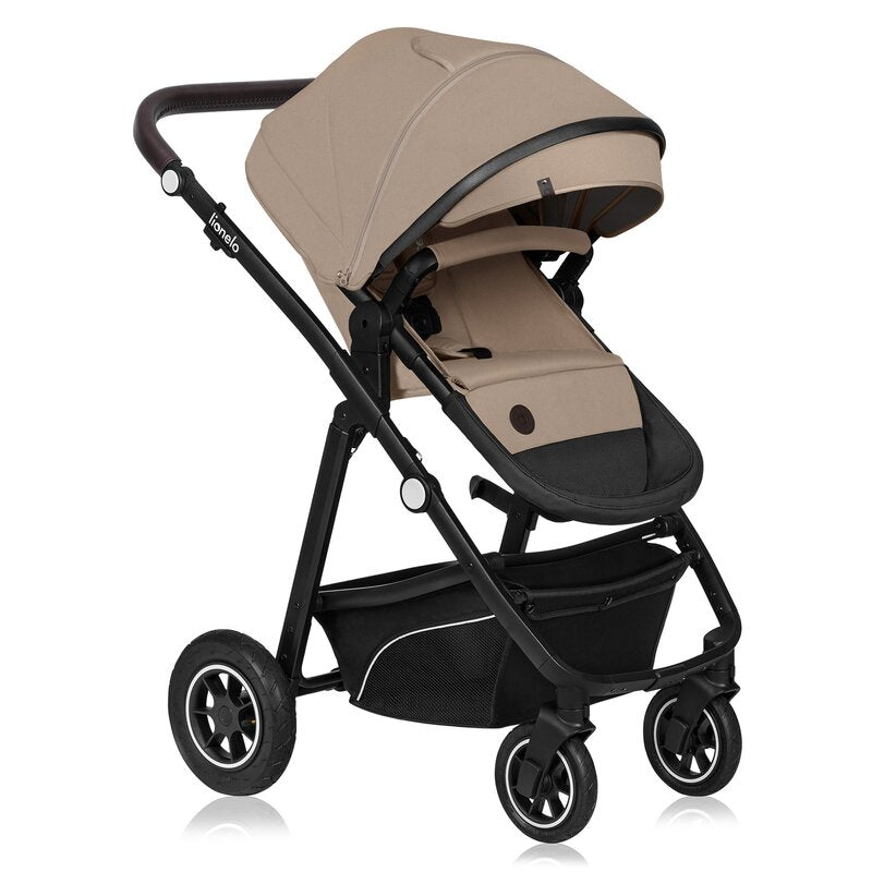 Carucior 3 in 1, Lionelo, Bianka, Transformabil, Cadru aluminiu, Cu landou si salteluta moale, Cu scoica auto, Cu multiple accesorii, Sustine 22 kg, 0 luni+, EN1466:2014+AC:2015, EN1888, Bej