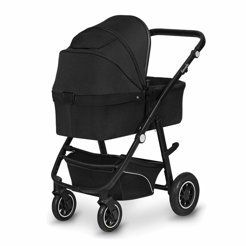 Carucior 3 in 1, Lionelo, Bianka, Transformabil, Cadru aluminiu, Cu landou si salteluta moale, Cu scoica auto, Cu multiple accesorii, Sustine 22 kg, 0 luni+, EN1466:2014+AC:2015, EN1888, Negru