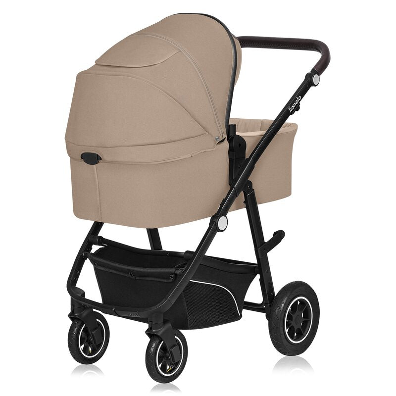 Carucior 3 in 1, Lionelo, Bianka, Transformabil, Cadru aluminiu, Cu landou si salteluta moale, Cu scoica auto, Cu multiple accesorii, Sustine 22 kg, 0 luni+, EN1466:2014+AC:2015, EN1888, Bej
