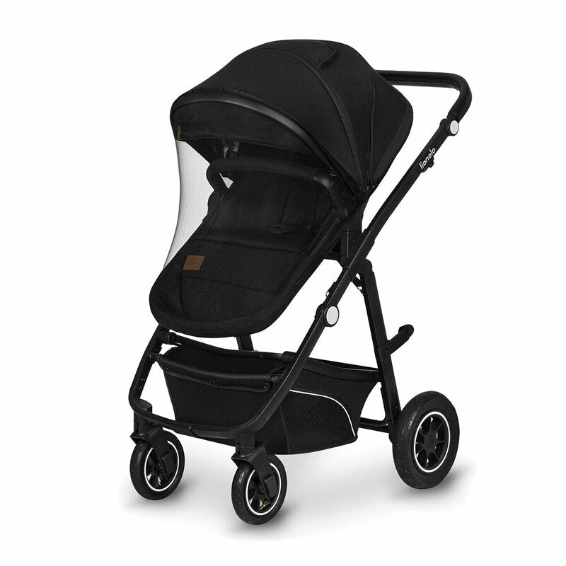 Carucior 3 in 1, Lionelo, Bianka, Transformabil, Cadru aluminiu, Cu landou si salteluta moale, Cu scoica auto, Cu multiple accesorii, Sustine 22 kg, 0 luni+, EN1466:2014+AC:2015, EN1888, Negru