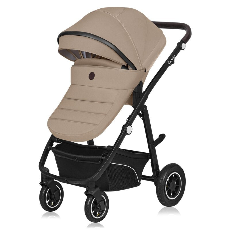 Carucior 3 in 1, Lionelo, Bianka, Transformabil, Cadru aluminiu, Cu landou si salteluta moale, Cu scoica auto, Cu multiple accesorii, Sustine 22 kg, 0 luni+, EN1466:2014+AC:2015, EN1888, Bej