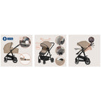 Carucior 3 in 1, Lionelo, Bianka, Transformabil, Cadru aluminiu, Cu landou si salteluta moale, Cu scoica auto, Cu multiple accesorii, Sustine 22 kg, 0 luni+, EN1466:2014+AC:2015, EN1888, Bej