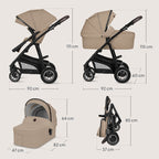 Carucior 3 in 1, Lionelo, Bianka, Transformabil, Cadru aluminiu, Cu landou si salteluta moale, Cu scoica auto, Cu multiple accesorii, Sustine 22 kg, 0 luni+, EN1466:2014+AC:2015, EN1888, Bej