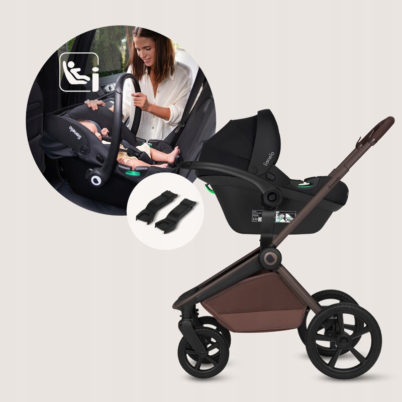 Carucior 3 in 1 Lionelo Freya cu Scoica Auto Astrid i-Size ADAC, Landou si Parte Sport, 0-22 kg, Maro