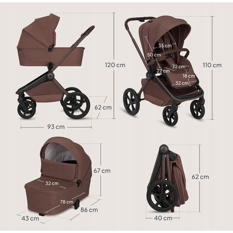 Carucior 3 in 1 Lionelo Freya cu Scoica Auto Astrid i-Size ADAC, Landou si Parte Sport, 0-22 kg, Maro