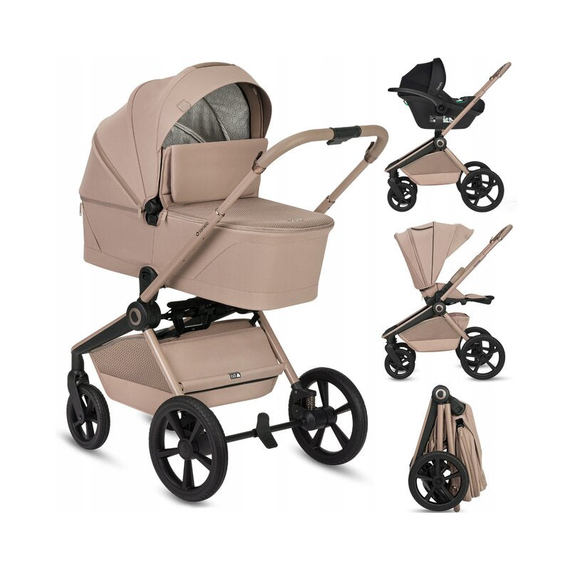 Carucior 3 in 1 Lionelo Freya cu Scoica Auto Astrid i-Size ADAC, Landou si Parte Sport, 0-22 kg, Bej