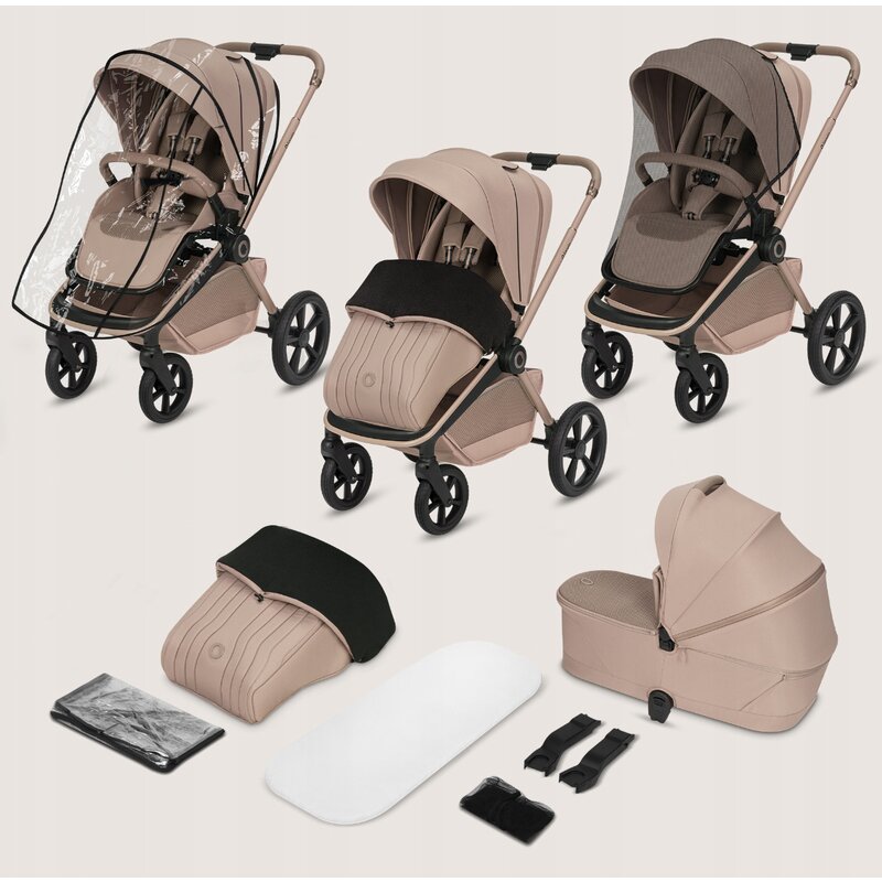 Carucior 3 in 1 Lionelo Freya cu Scoica Auto Astrid i-Size ADAC, Landou si Parte Sport, 0-22 kg, Bej