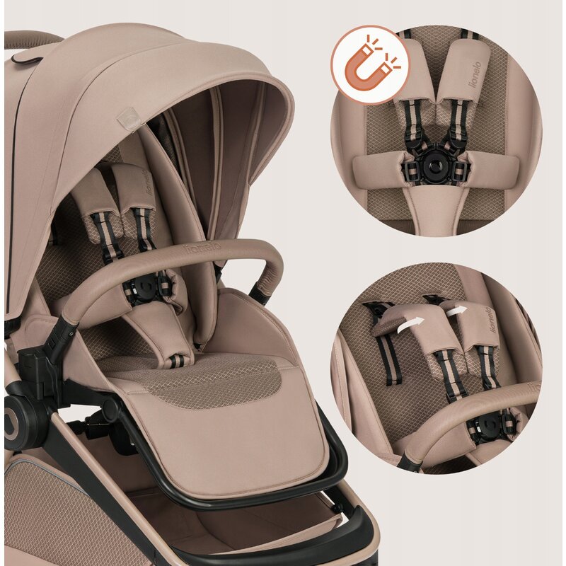 Carucior 3 in 1 Lionelo Freya cu Scoica Auto Astrid i-Size ADAC, Landou si Parte Sport, 0-22 kg, Bej