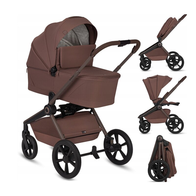 Carucior 3 in 1 Lionelo Freya cu Scoica Auto Astrid i-Size ADAC, Landou si Parte Sport, 0-22 kg, Maro