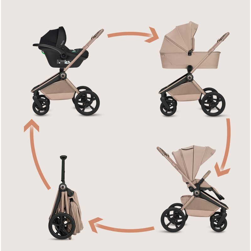 Carucior 3 in 1 Lionelo Freya cu Scoica Auto Astrid i-Size ADAC, Landou si Parte Sport, 0-22 kg, Bej