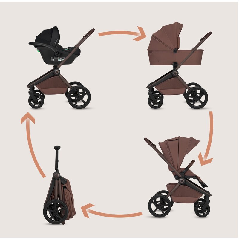 Carucior 3 in 1 Lionelo Freya cu Scoica Auto Astrid i-Size ADAC, Landou si Parte Sport, 0-22 kg, Maro