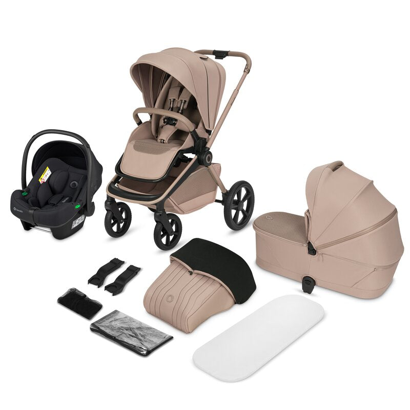Carucior 3 in 1 Lionelo Freya cu Scoica Auto Astrid i-Size ADAC, Landou si Parte Sport, 0-22 kg, Bej