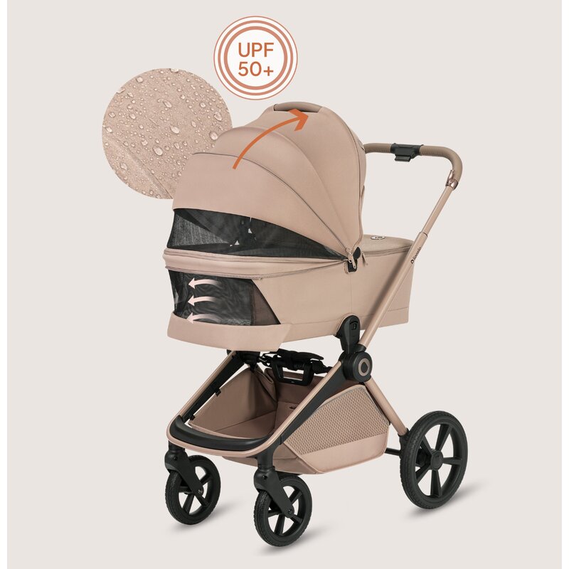 Carucior 3 in 1 Lionelo Freya cu Scoica Auto Astrid i-Size ADAC, Landou si Parte Sport, 0-22 kg, Bej