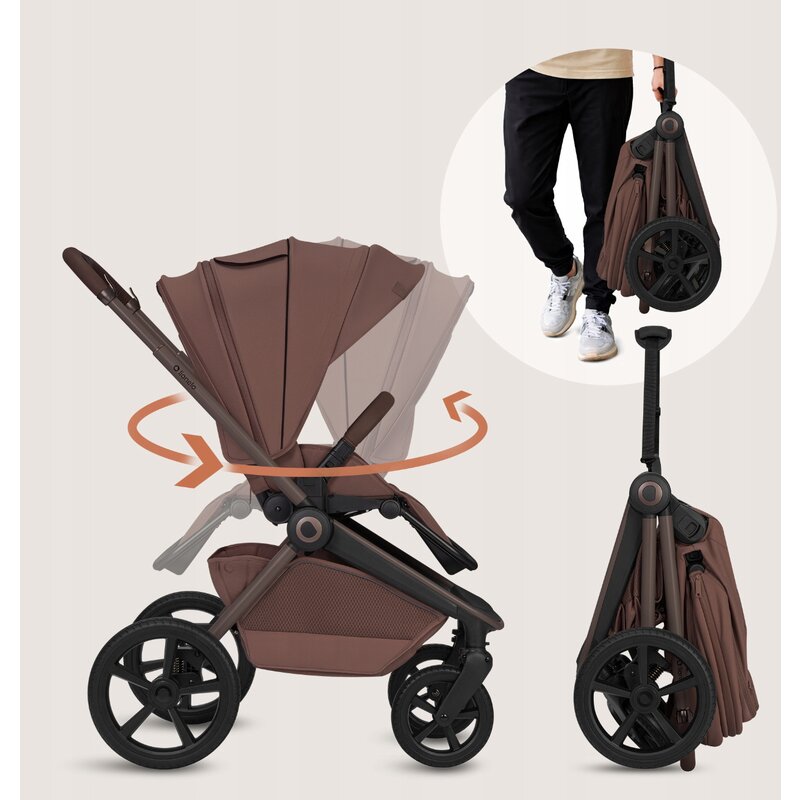 Carucior 3 in 1 Lionelo Freya cu Scoica Auto Astrid i-Size ADAC, Landou si Parte Sport, 0-22 kg, Maro