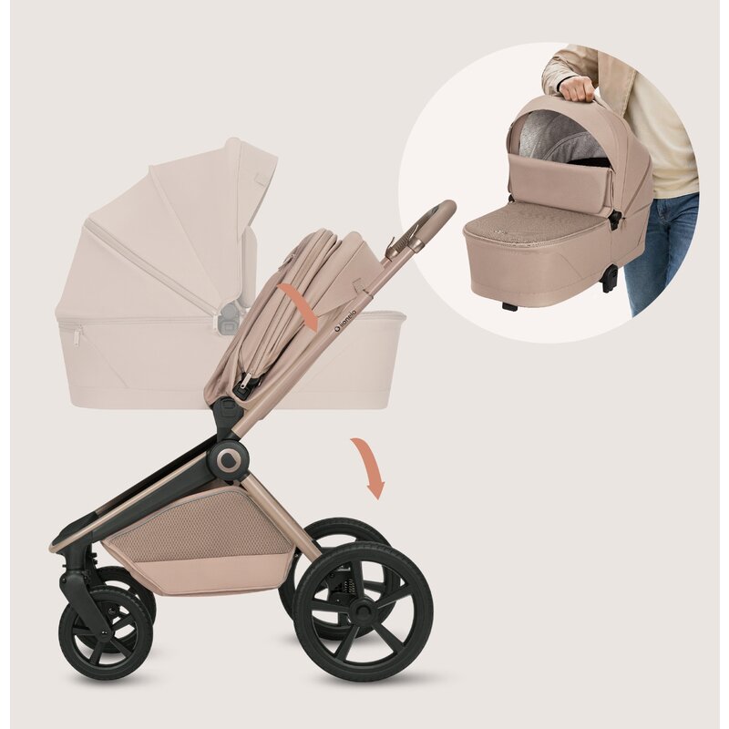 Carucior 3 in 1 Lionelo Freya cu Scoica Auto Astrid i-Size ADAC, Landou si Parte Sport, 0-22 kg, Bej