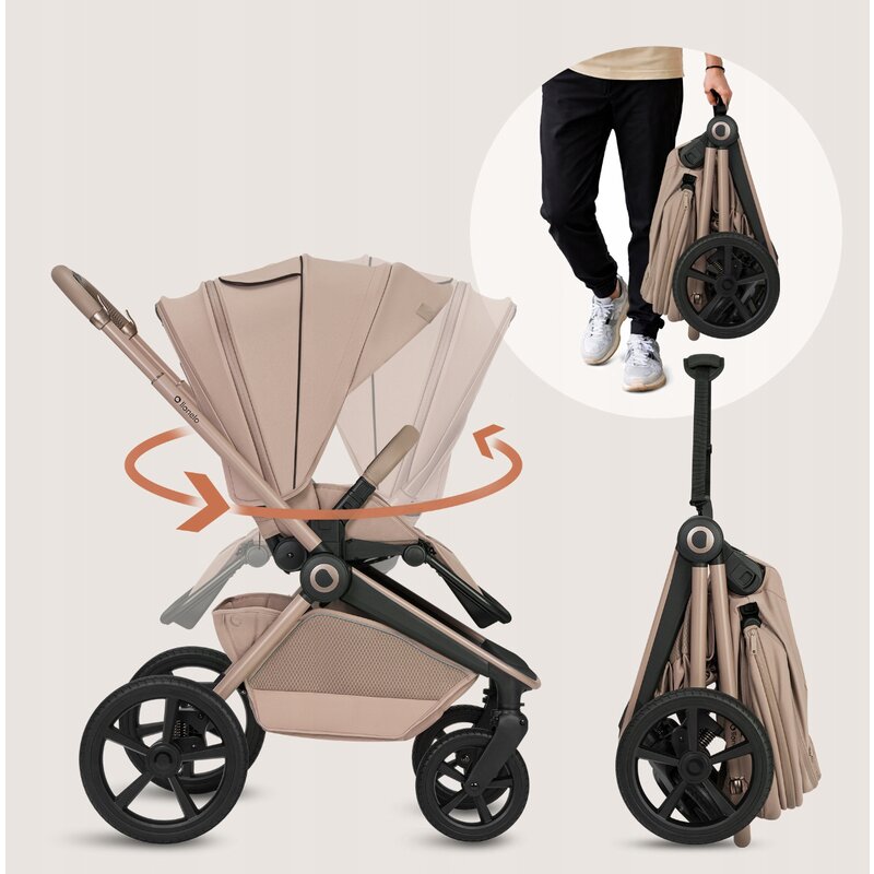 Carucior 3 in 1 Lionelo Freya cu Scoica Auto Astrid i-Size ADAC, Landou si Parte Sport, 0-22 kg, Bej