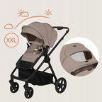 Carucior 3 in 1 Lionelo Greet cu Scoica Auto Astrid Lite i-Size, Landou si Parte Sport, 0-22 kg, Bej
