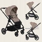 Carucior 3 in 1 Lionelo Greet cu Scoica Auto Astrid Lite i-Size, Landou si Parte Sport, 0-22 kg, Bej